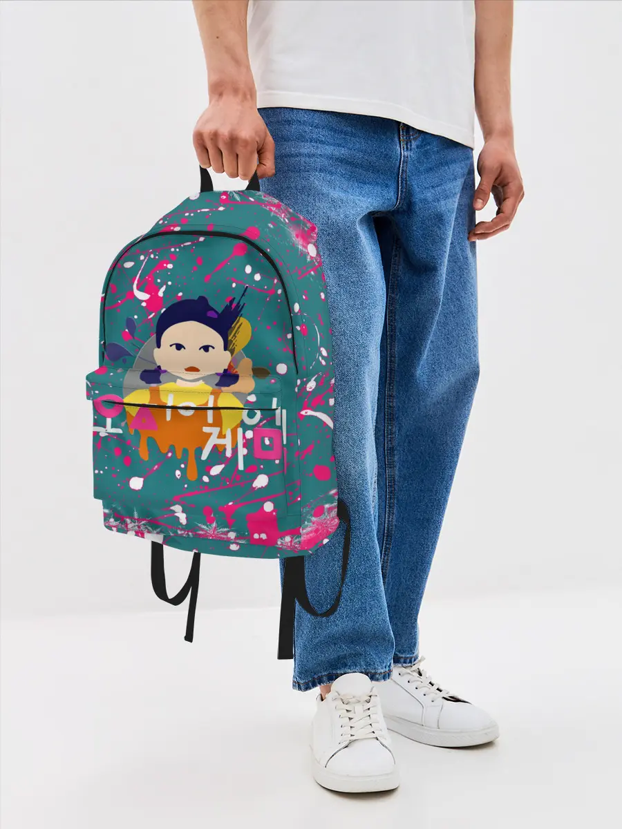 Рюкзак джинсовый / ИГРА В КАЛЬМАРА SQUID GAME КУКЛА