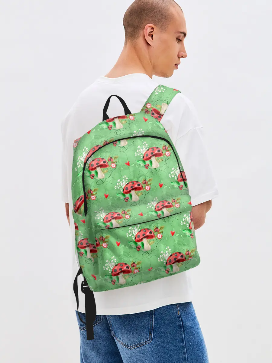 Рюкзак джинсовый / Грибы Мухоморы паттерн