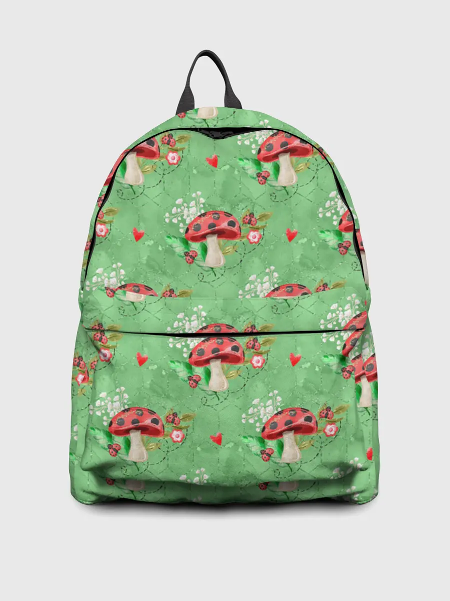 Рюкзак джинсовый / Грибы Мухоморы паттерн