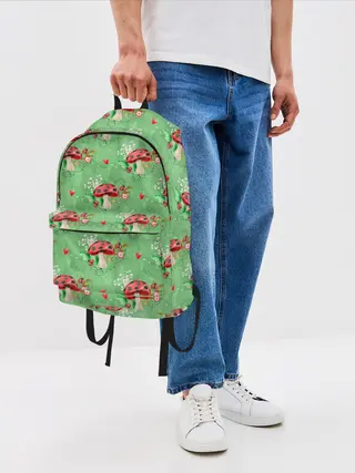 Рюкзак джинсовый / Грибы Мухоморы паттерн