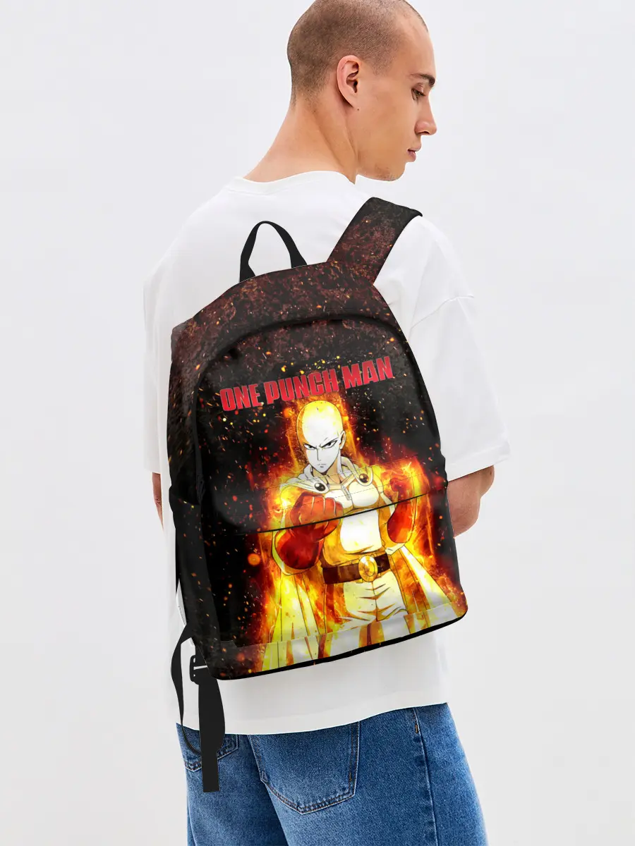 Рюкзак джинсовый / Сайтама в огне | One Punch-Man