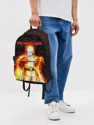 Рюкзак джинсовый / Сайтама в огне | One Punch-Man