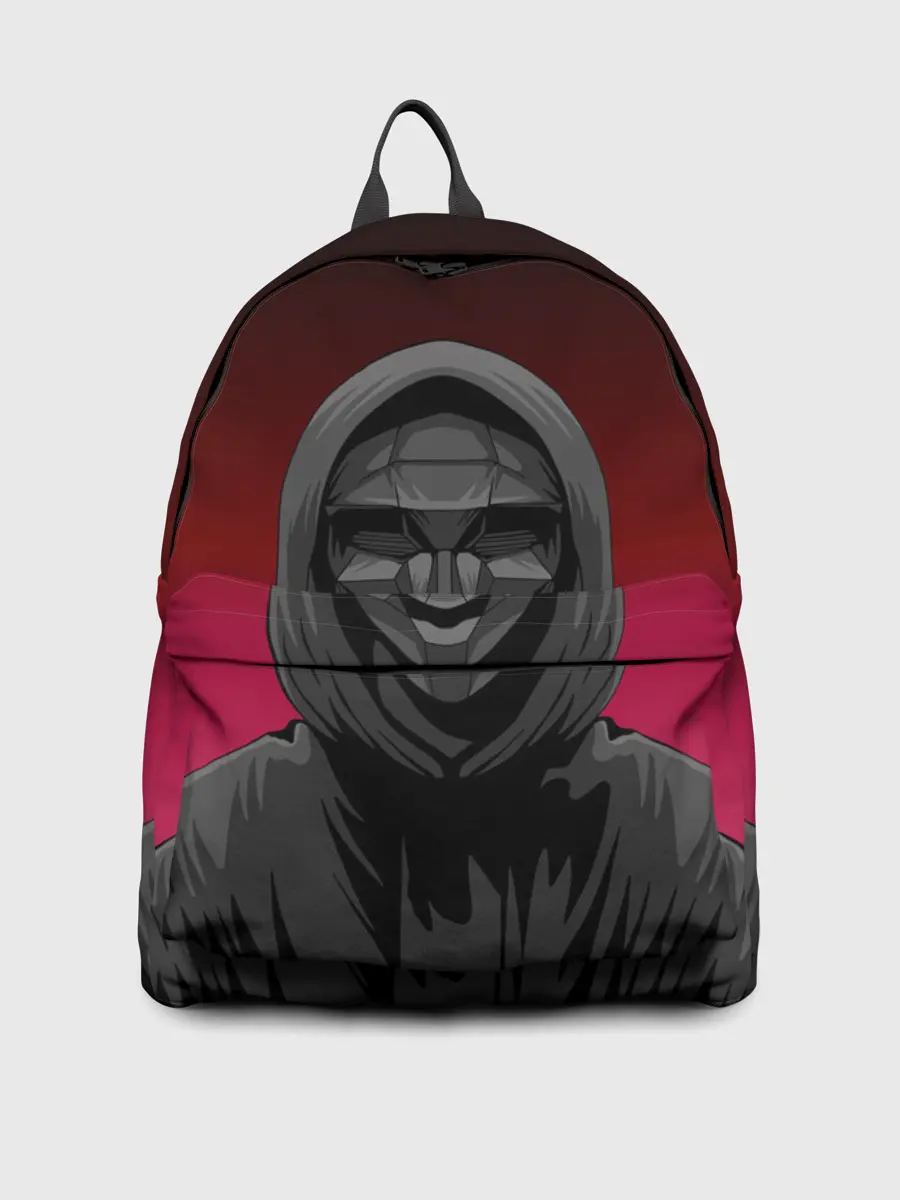 Рюкзак джинсовый / Распорядитель игры на черно розовом фоне