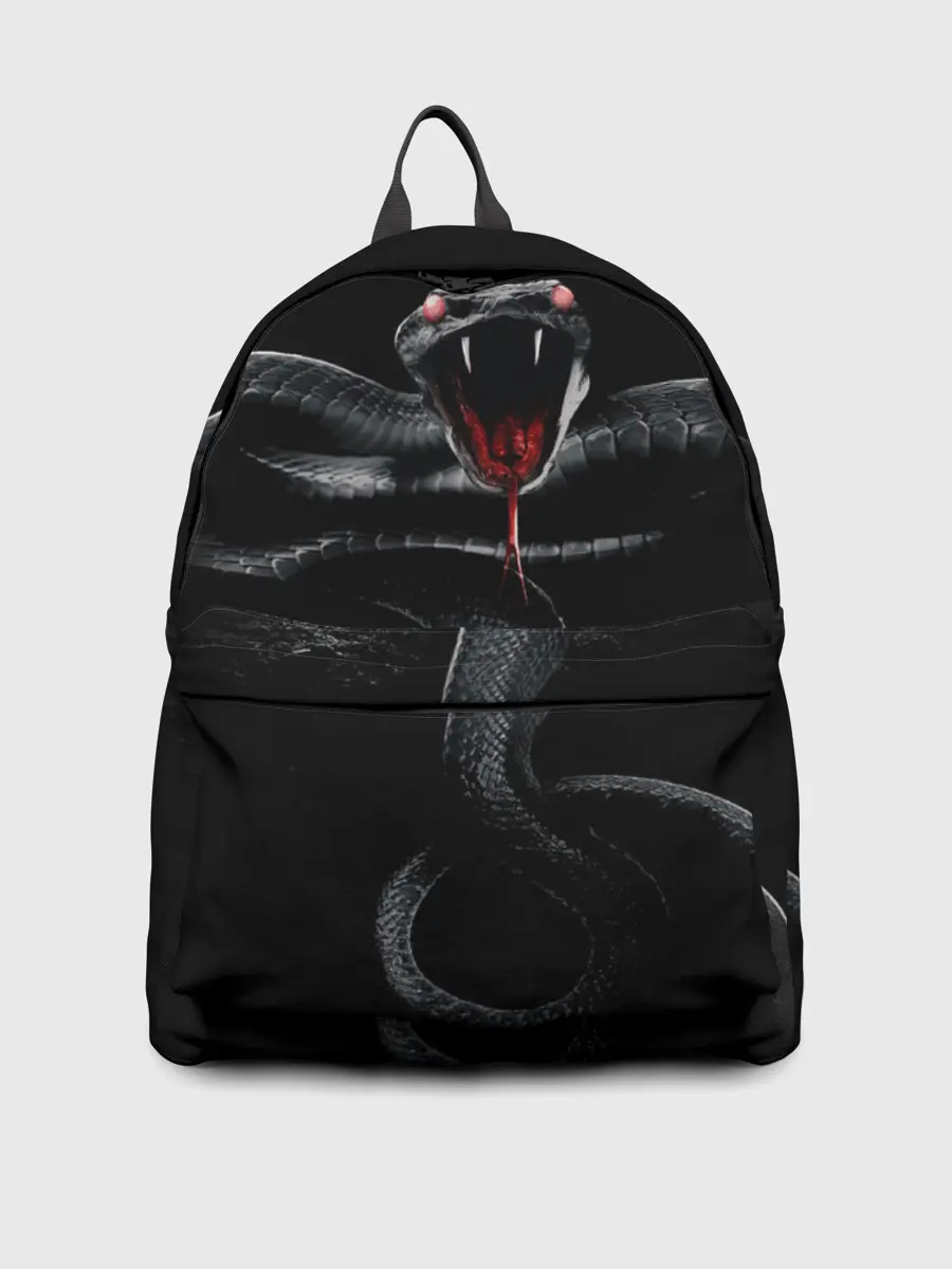 Рюкзак джинсовый / ЗМЕЯ НА КАМНЕ НА ЧЕРНОМ ФОНЕ