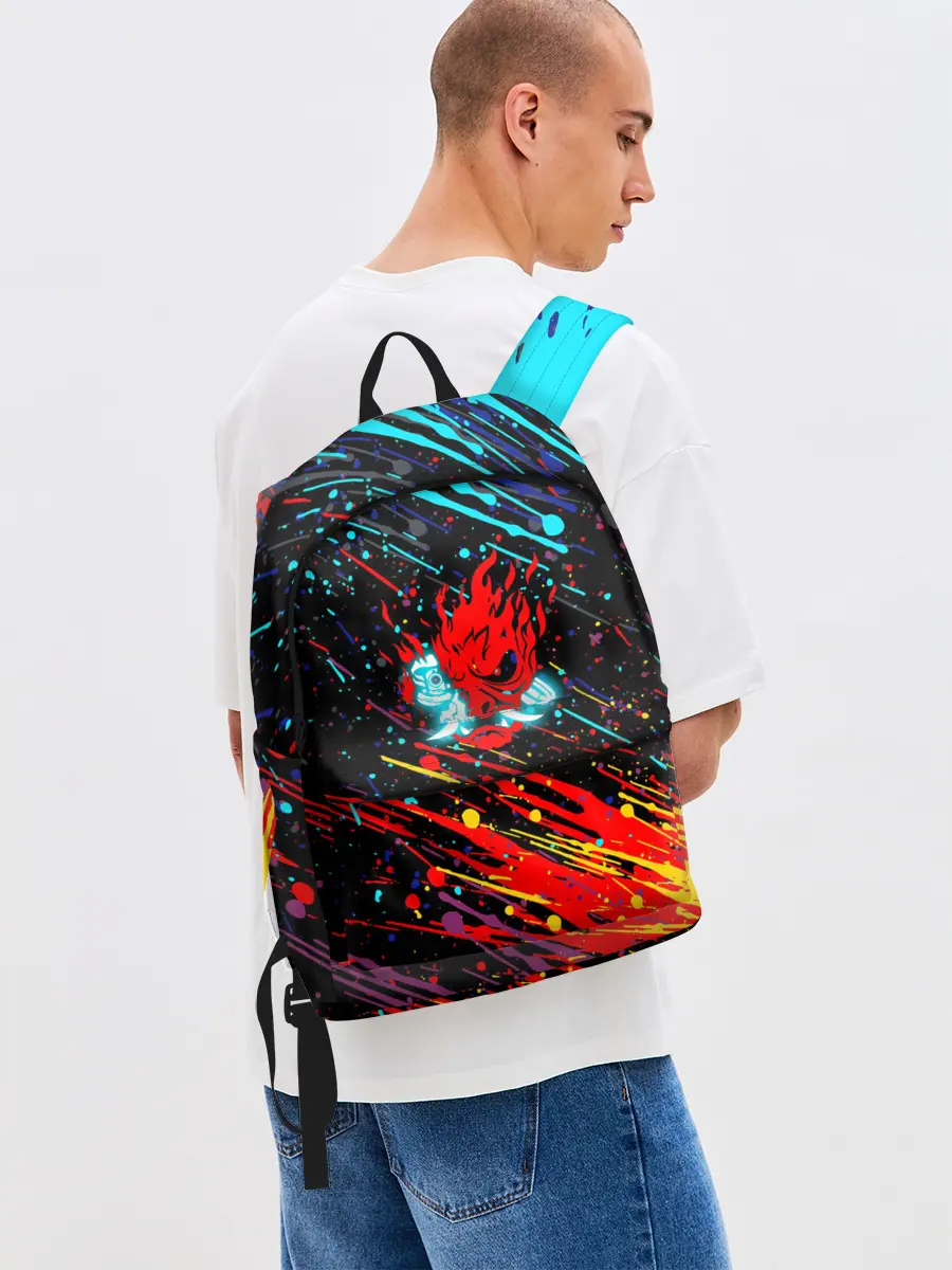 Рюкзак джинсовый / Cyberpunk 2077 Цветные брызги.