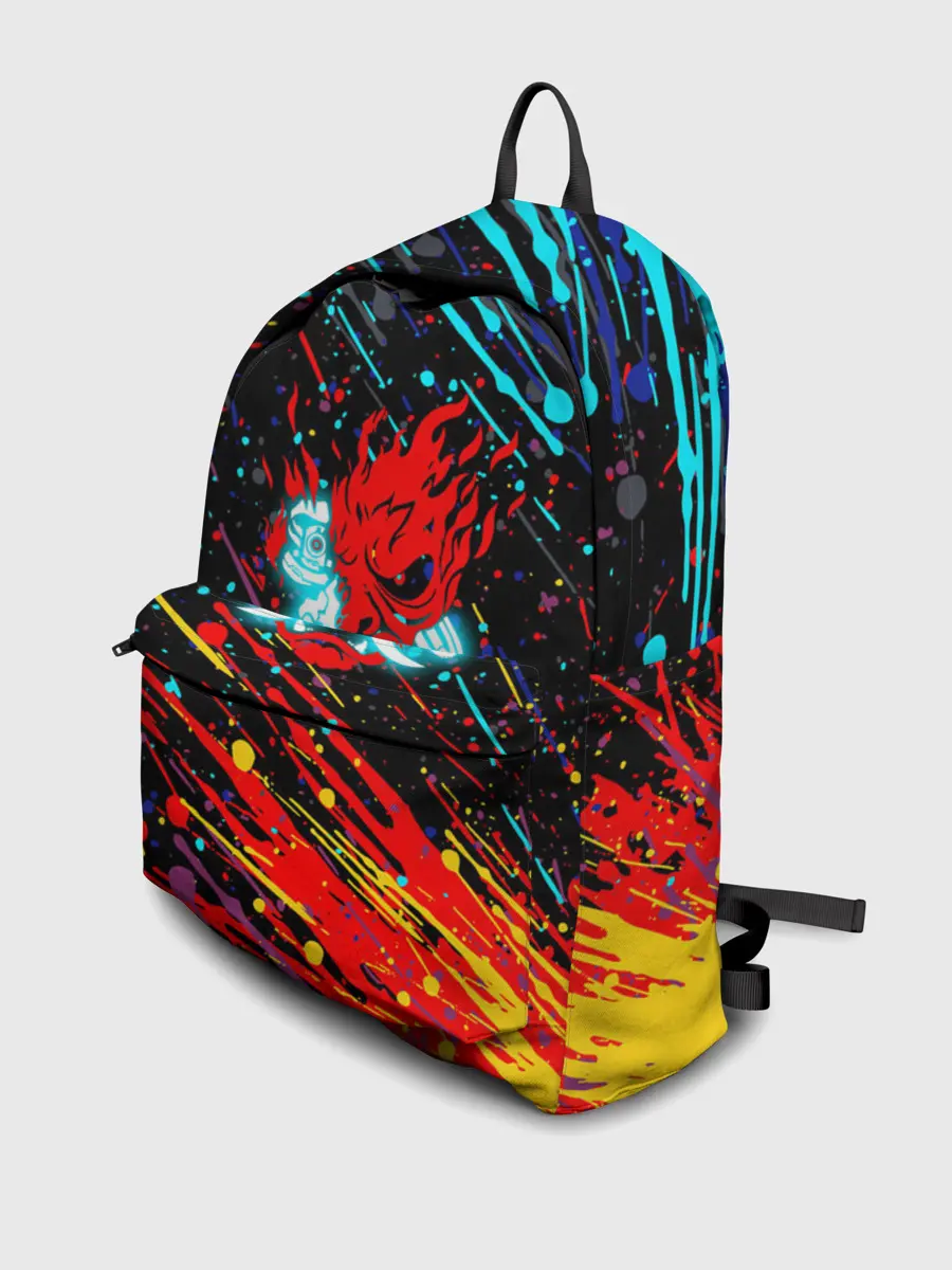 Рюкзак джинсовый / Cyberpunk 2077 Цветные брызги.