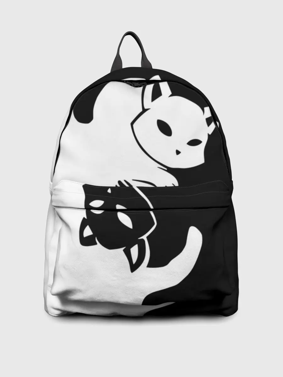 Рюкзак джинсовый / Черный и белый кот кувыркаются.