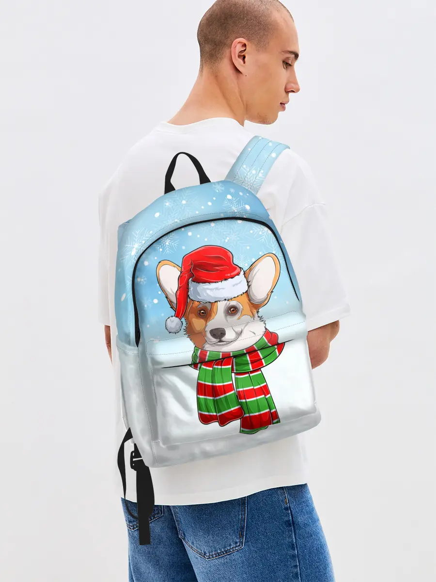 Рюкзак джинсовый / Новогодний Корги / New Years Corgi