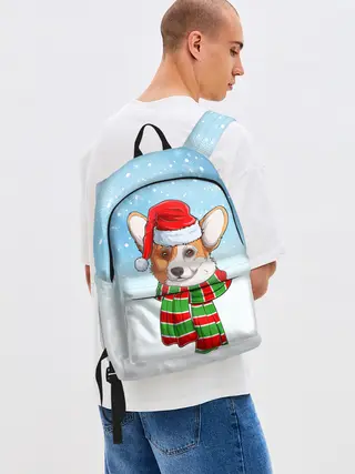 Рюкзак джинсовый / Новогодний Корги / New Years Corgi