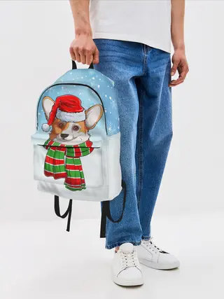 Рюкзак джинсовый / Новогодний Корги / New Years Corgi
