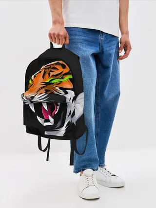 Рюкзак джинсовый / Тигр, с зелеными глазами