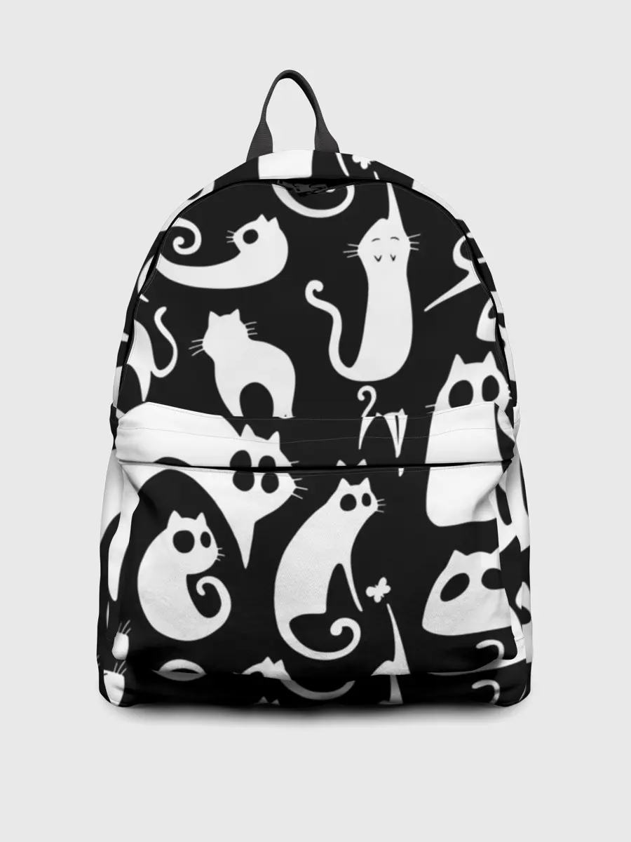 Рюкзак джинсовый / Белые коты на черном фоне