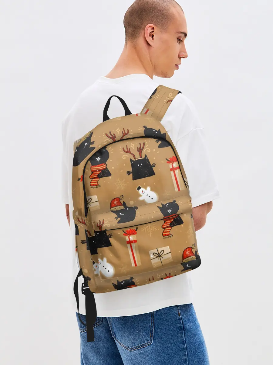 Рюкзак джинсовый / Черные новогодние коты