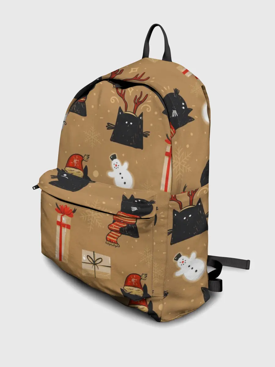 Рюкзак джинсовый / Черные новогодние коты