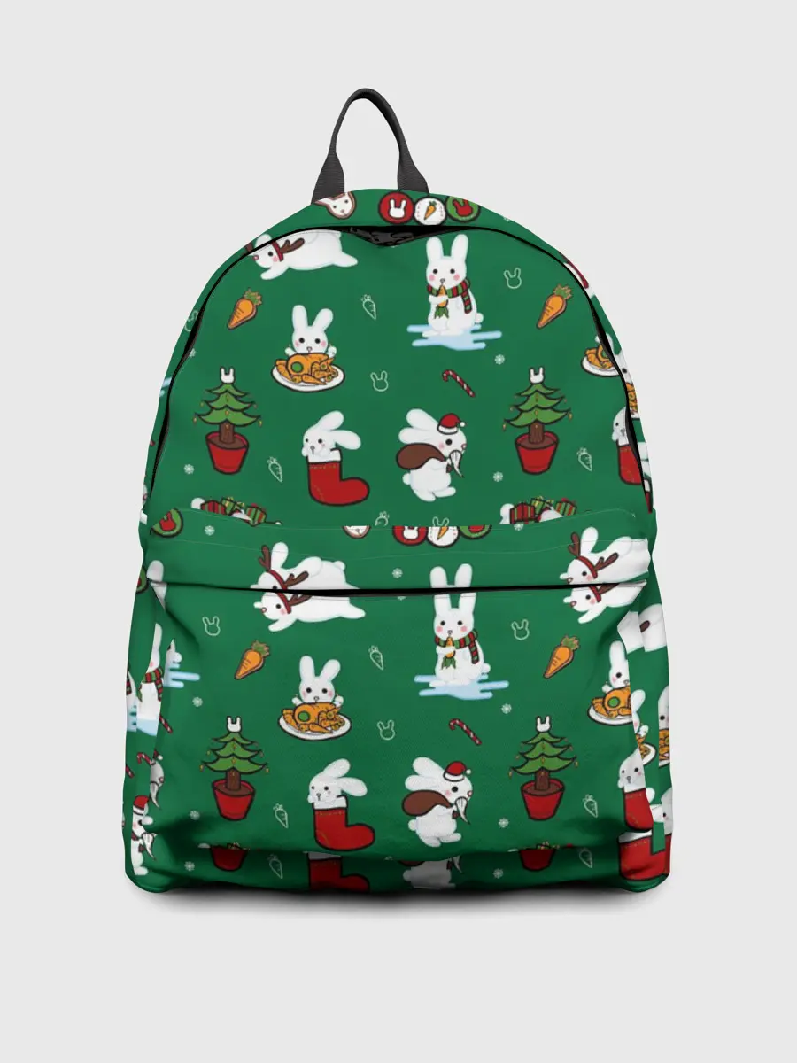 Рюкзак джинсовый / Новогодний паттерн с зайчиками