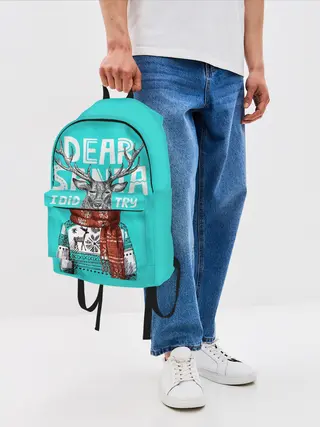 Рюкзак джинсовый / Олень в свитере с оленями