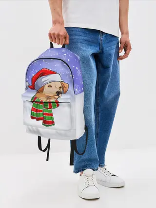 Рюкзак джинсовый / Новогодний Лабрадор / New Years Labrador