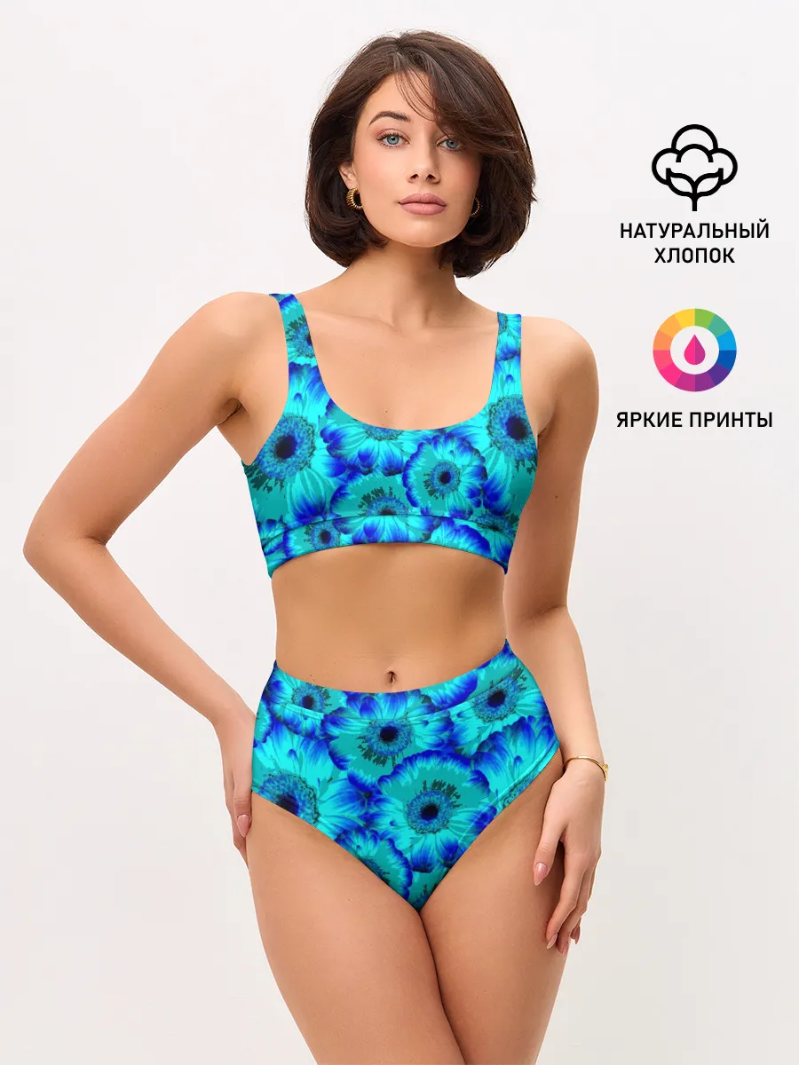 Женские топ и трусы / Голубые хризантемы