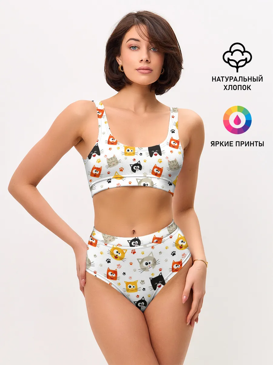 Женские топ и трусы / Котики с лапками