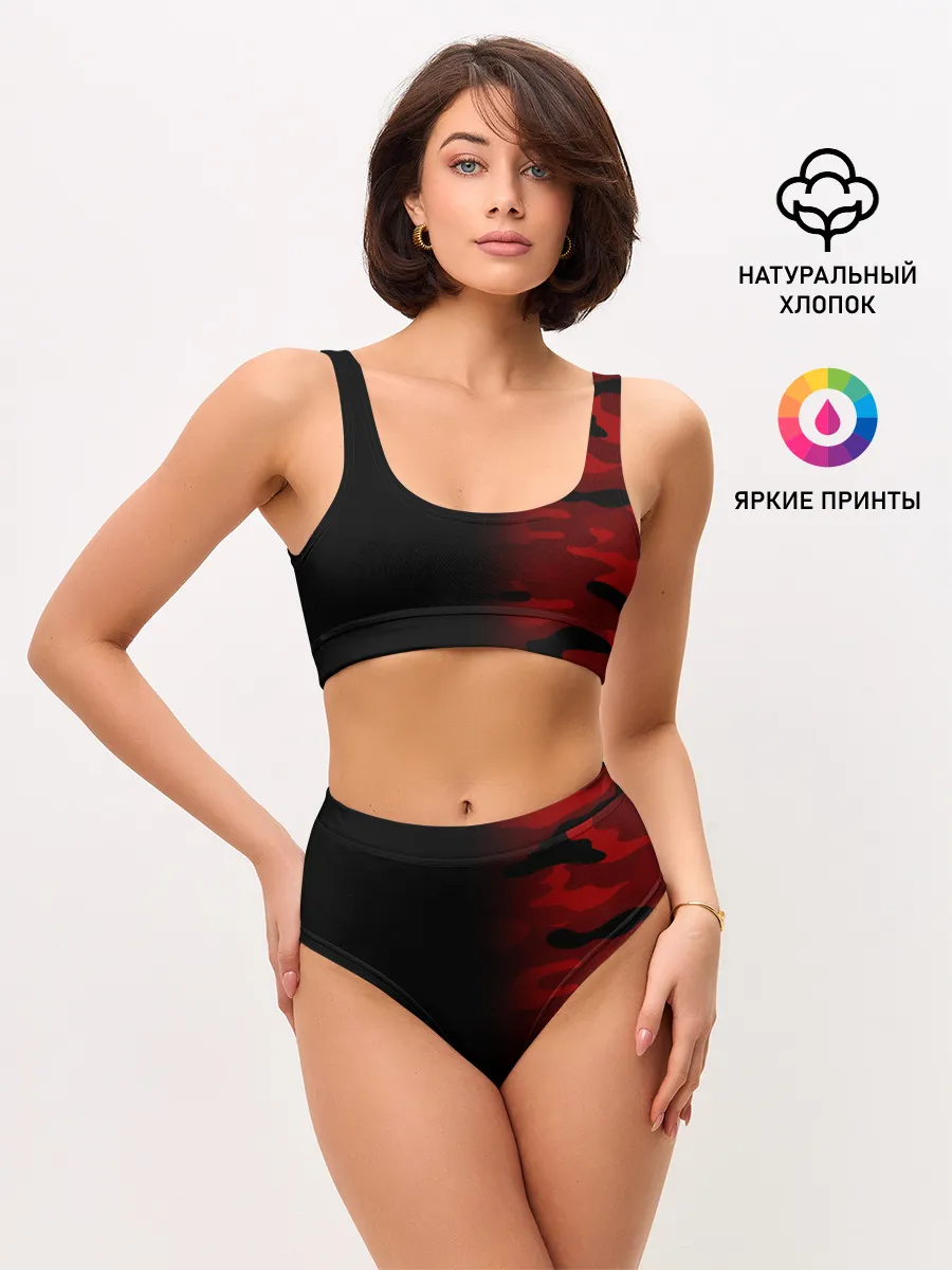 Женские топ и трусы / RED BLACK MILITARY CAMO | КРАСНЫЙ КАМУФЛЯЖ