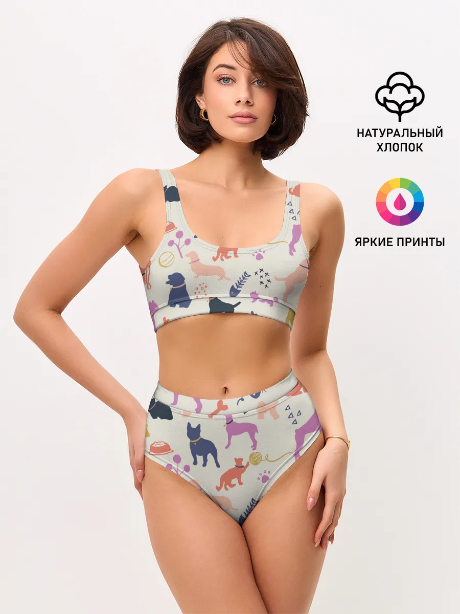 Женские топ и трусы / Домашние животные паттерн | Pets pattern