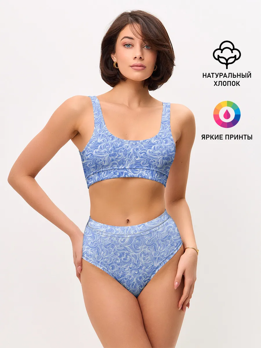Женские топ и трусы / Волны на голубом фоне