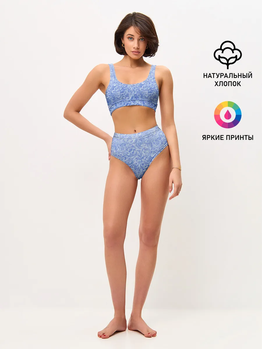 Женские топ и трусы / Волны на голубом фоне