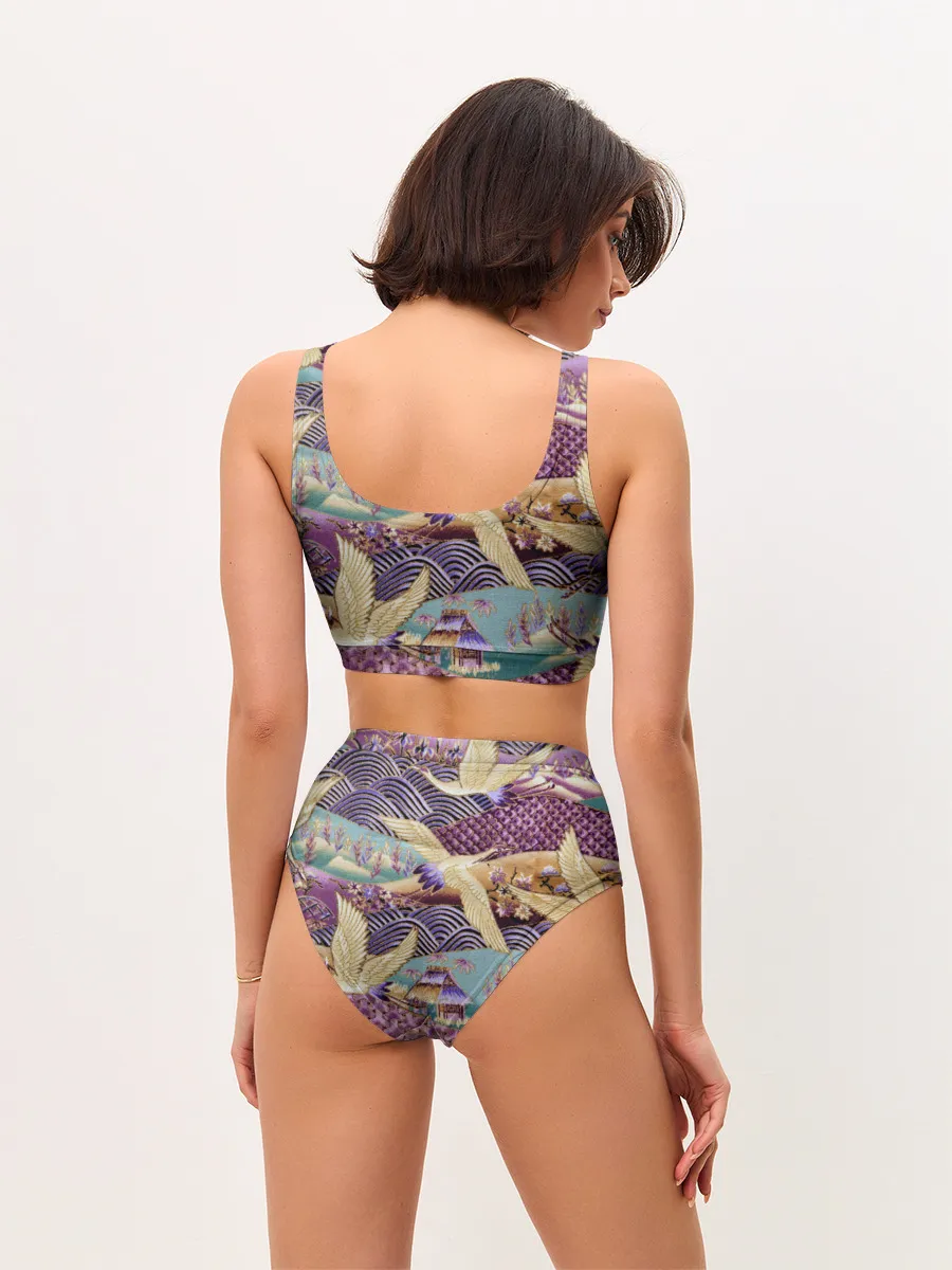 Женские топ и трусы / Японская вышивка с журавлями