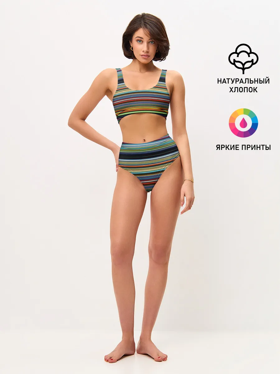 Женские топ и трусы / РАзноцыетные линии полосы хаос