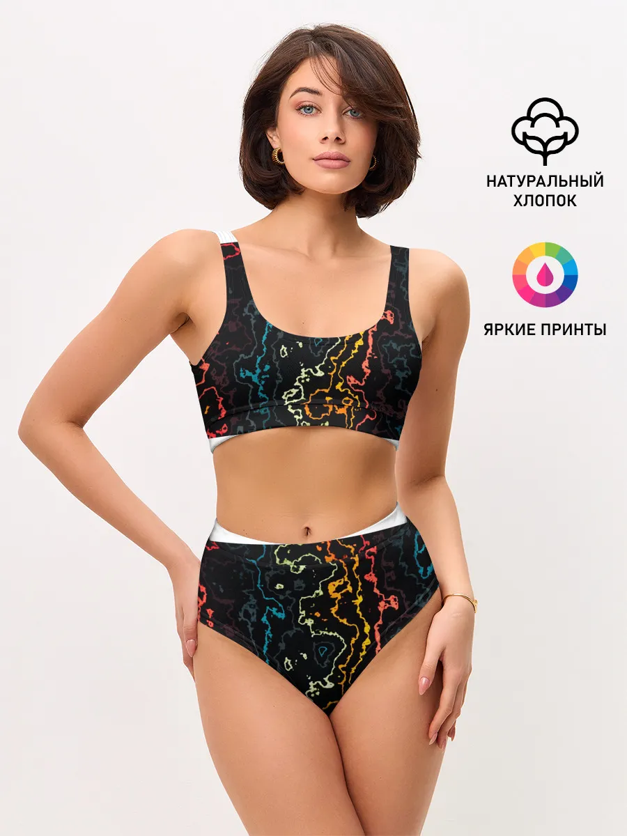 Женские топ и трусы / линий,цветной,черный