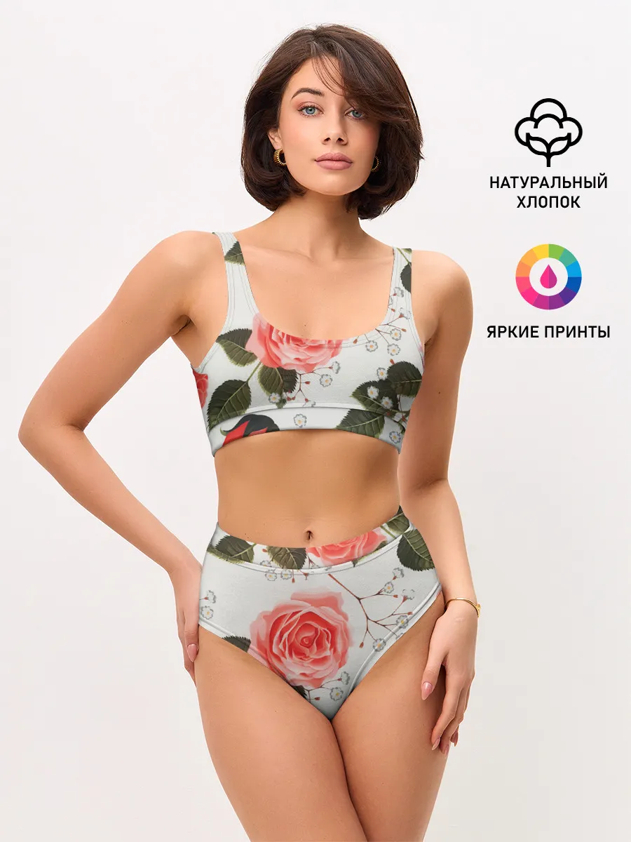 Женские топ и трусы / Нежные розы