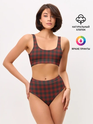 Женские топ и трусы / Бордовая клетка