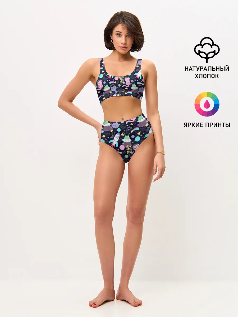 Женские топ и трусы / Коты-космонавты