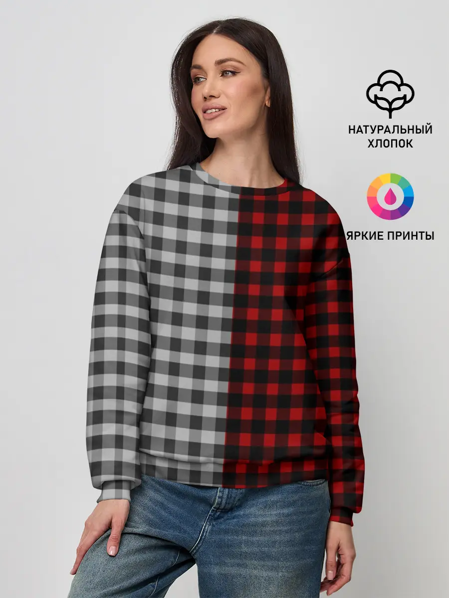 Женский свитшот / Красно белая рубашка в клетку
