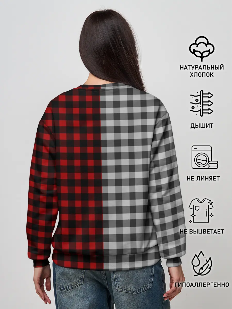 Женский свитшот / Красно белая рубашка в клетку