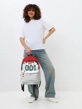 Рюкзак джинсовый / ИГРА В КАЛЬМАРА ПЕРСОНАЖ 001 КРОВЬ