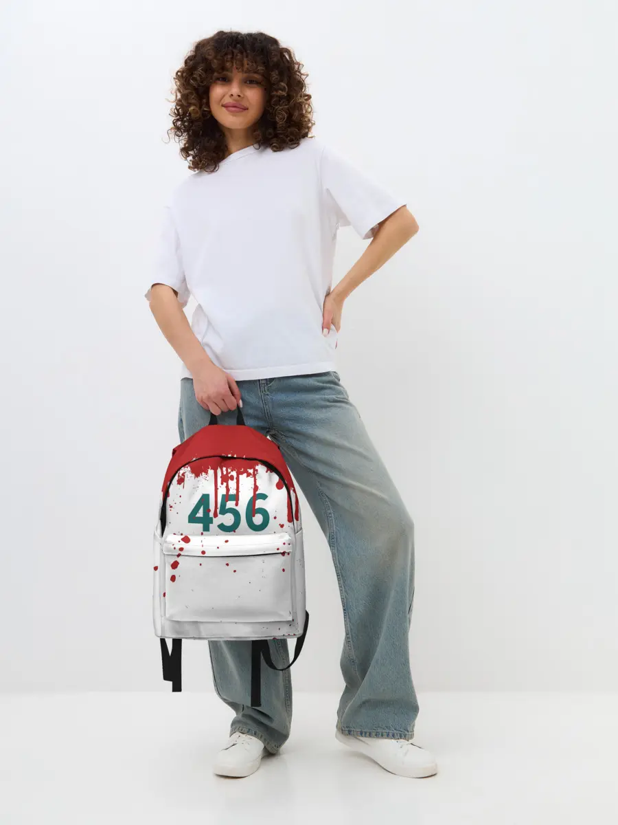 Рюкзак джинсовый / ИГРА В КАЛЬМАРА ПЕРСОНАЖ 456 КРОВЬ