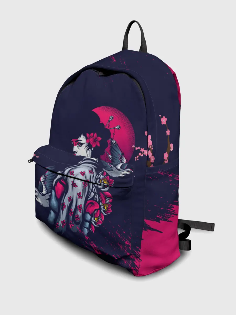 Рюкзак джинсовый / ДЕВУШКА В КИМОНО И ПТИЦАМИ