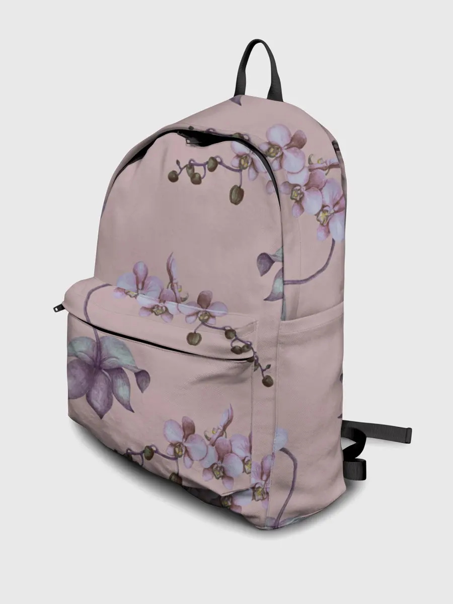 Рюкзак джинсовый / Розовые орхидеи на розовом фоне