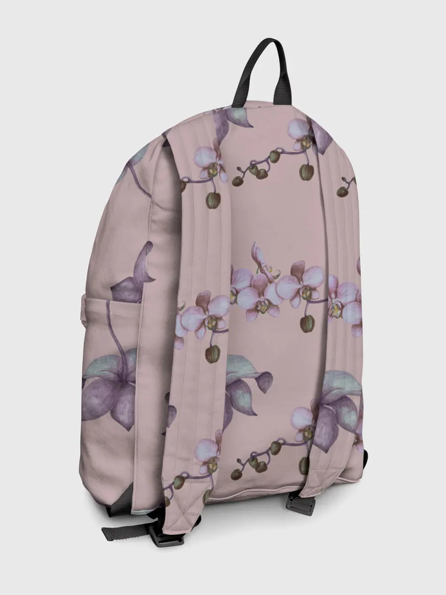 Рюкзак джинсовый / Розовые орхидеи на розовом фоне