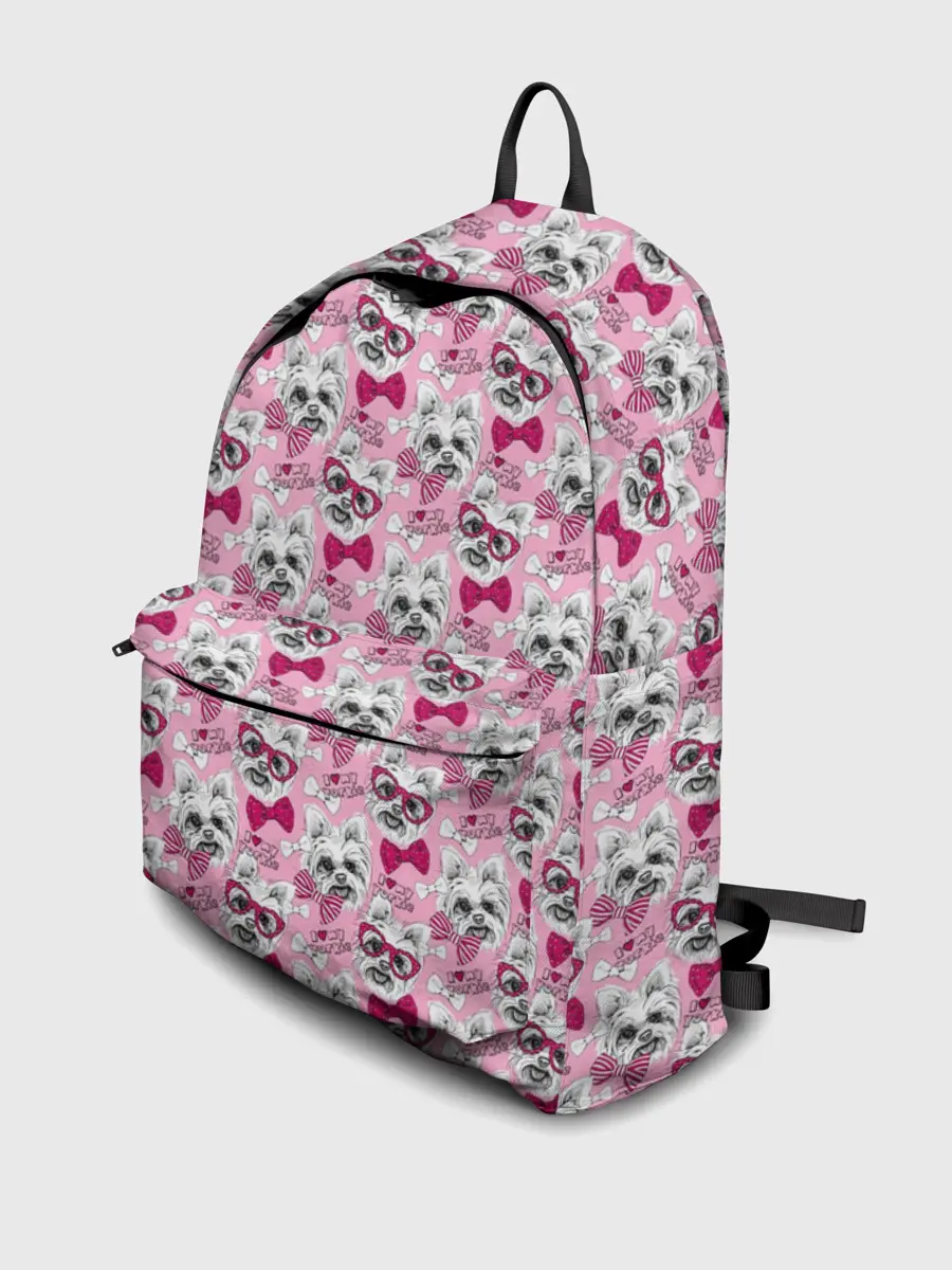 Рюкзак джинсовый / Йоркширский Терьер на Розовом Фоне