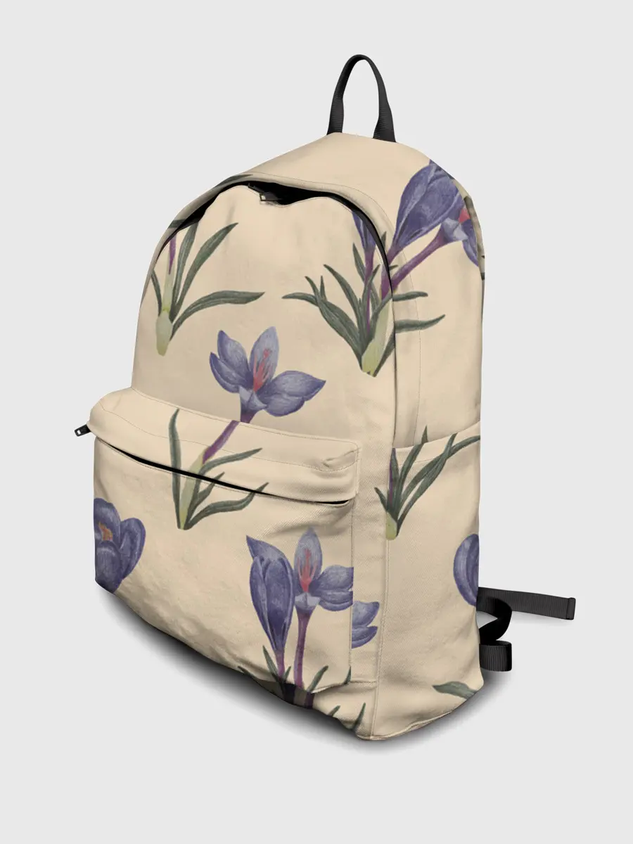 Рюкзак джинсовый / Цветы шафрана на бежевом фоне