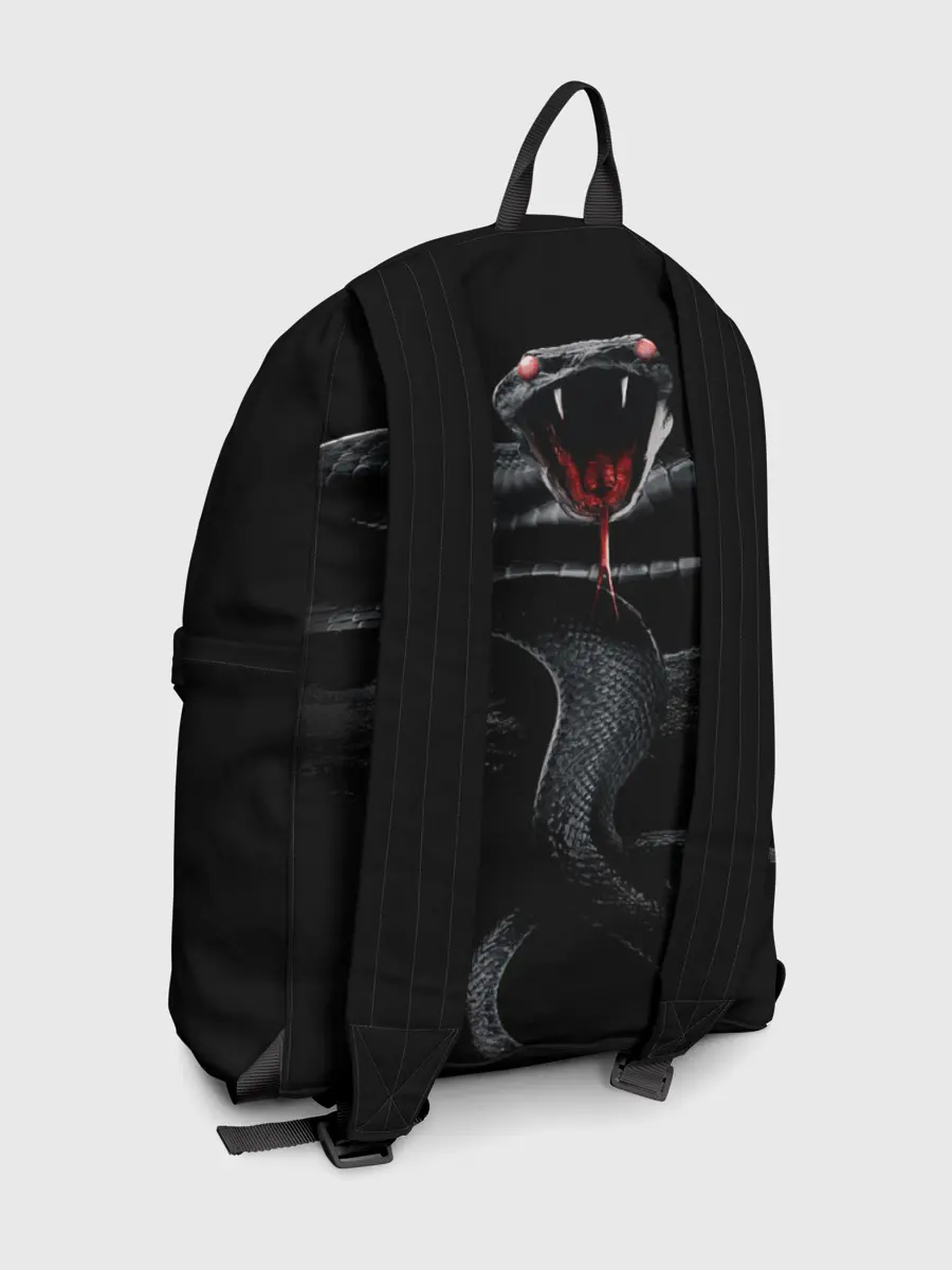 Рюкзак джинсовый / ЗМЕЯ НА КАМНЕ НА ЧЕРНОМ ФОНЕ