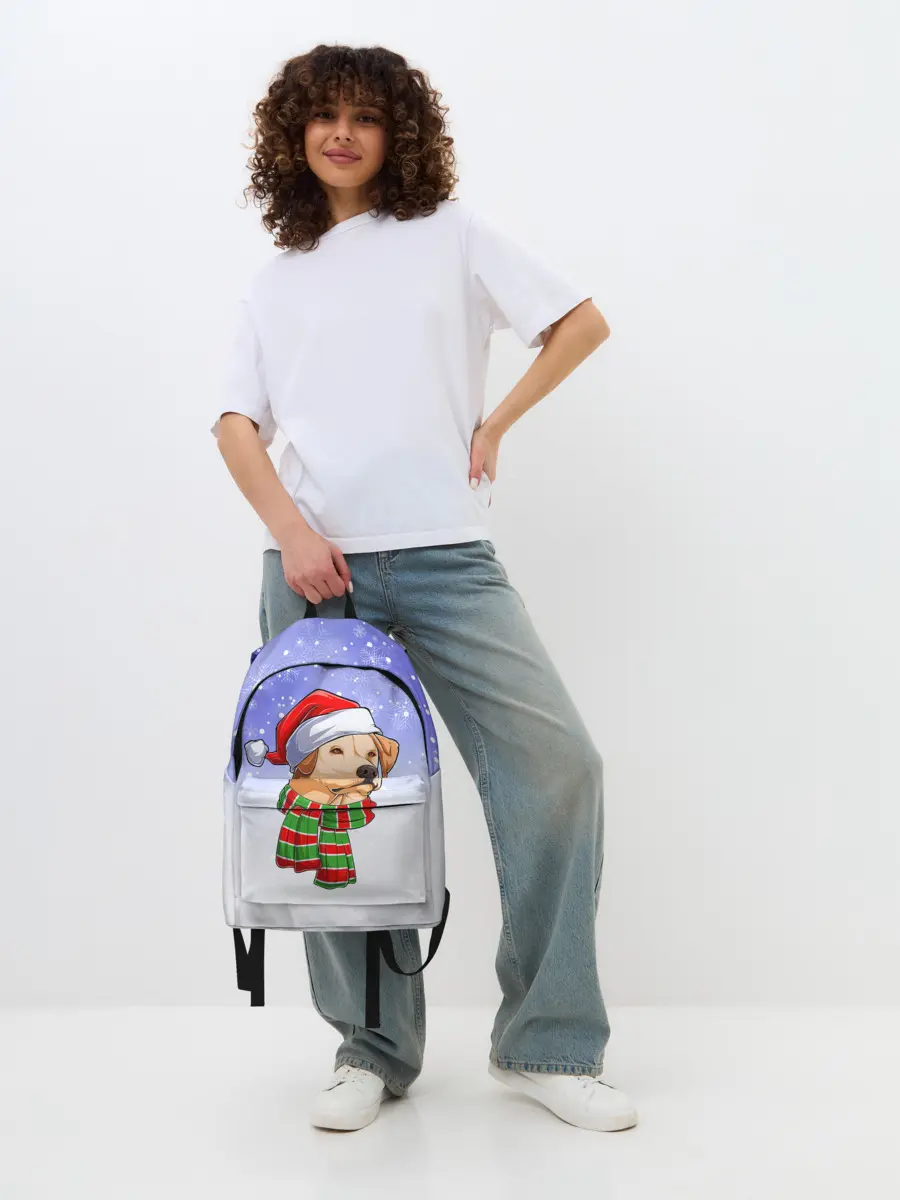 Рюкзак джинсовый / Новогодний Лабрадор / New Years Labrador