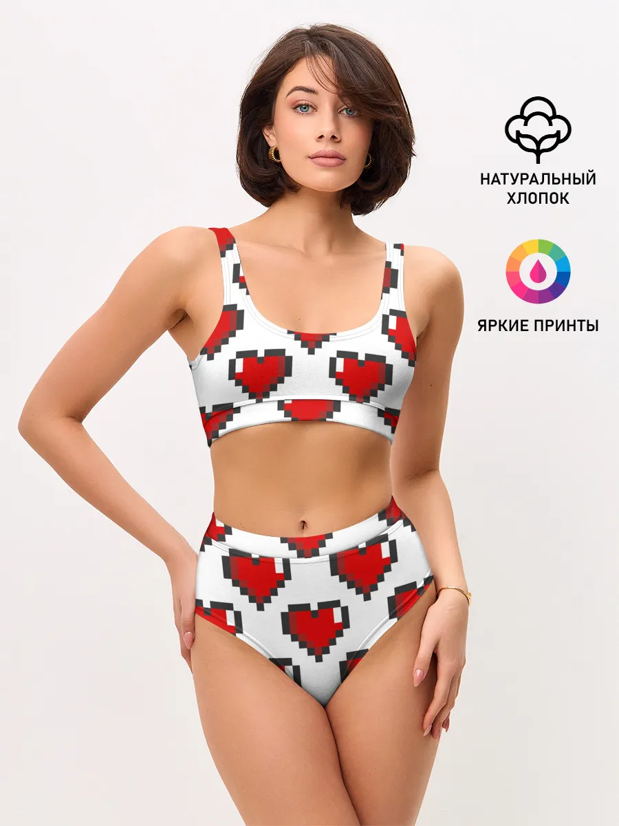 Женские топ и трусы / Пиксельные сердечки