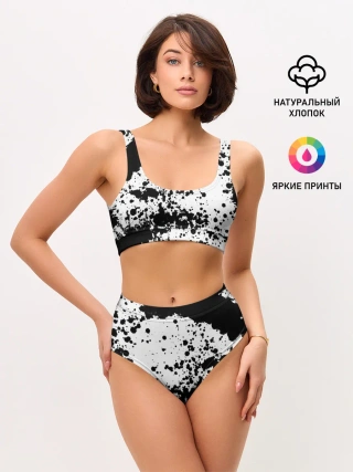 Женские топ и трусы / Черно-белые капли