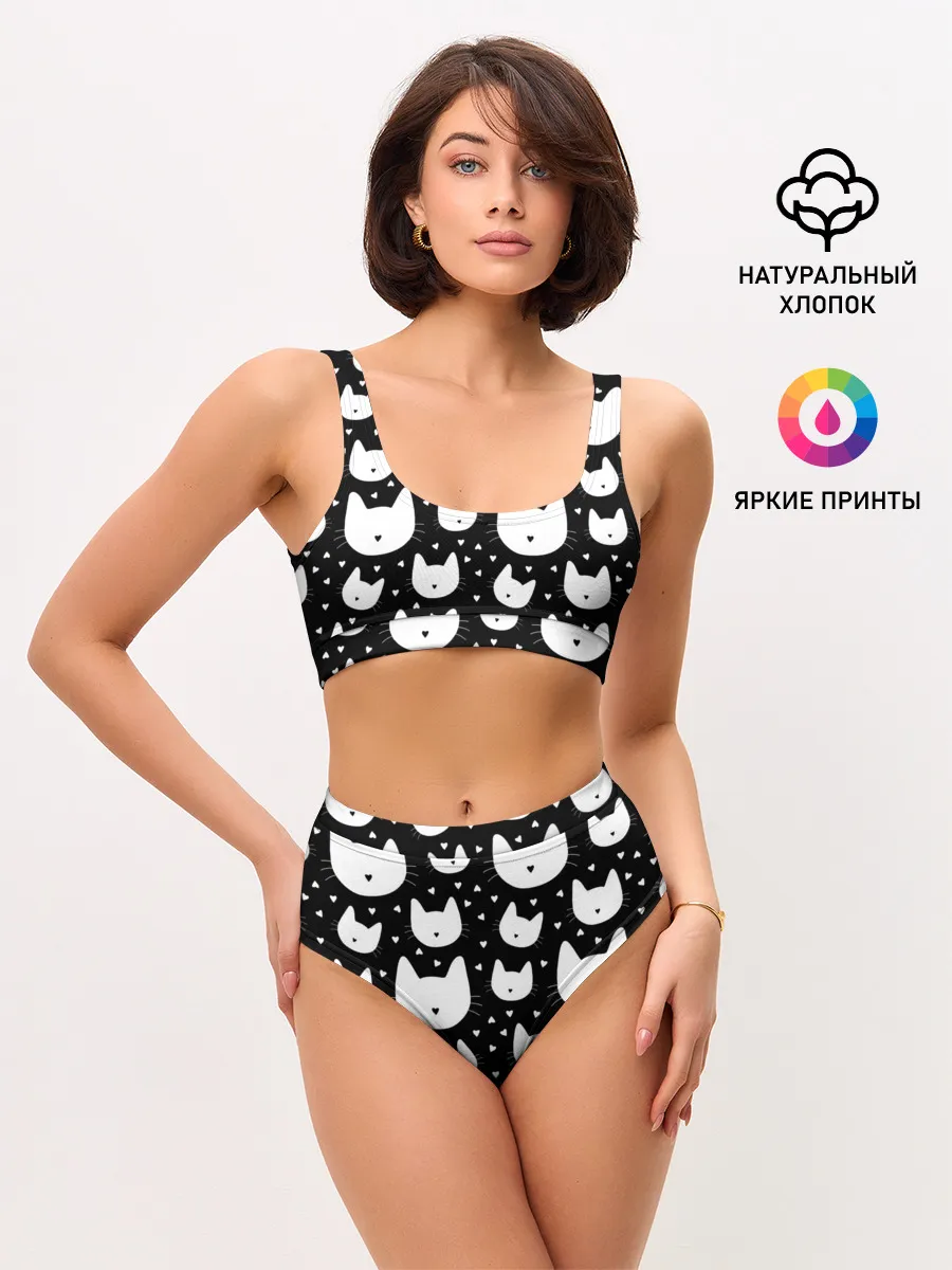 Женские топ и трусы / Love Cats Pattern