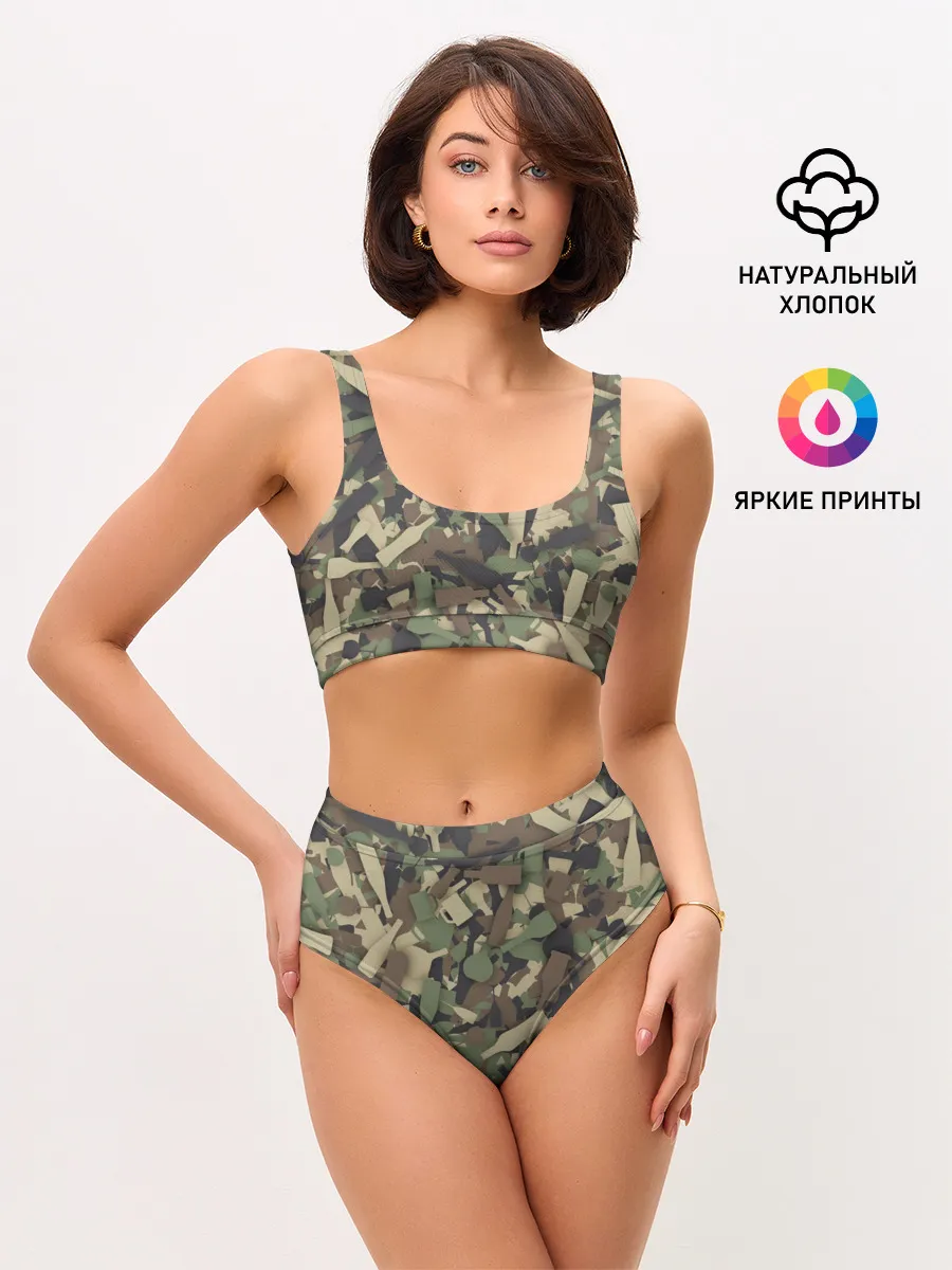 Женские топ и трусы / Лесной камуфляж с бутылками