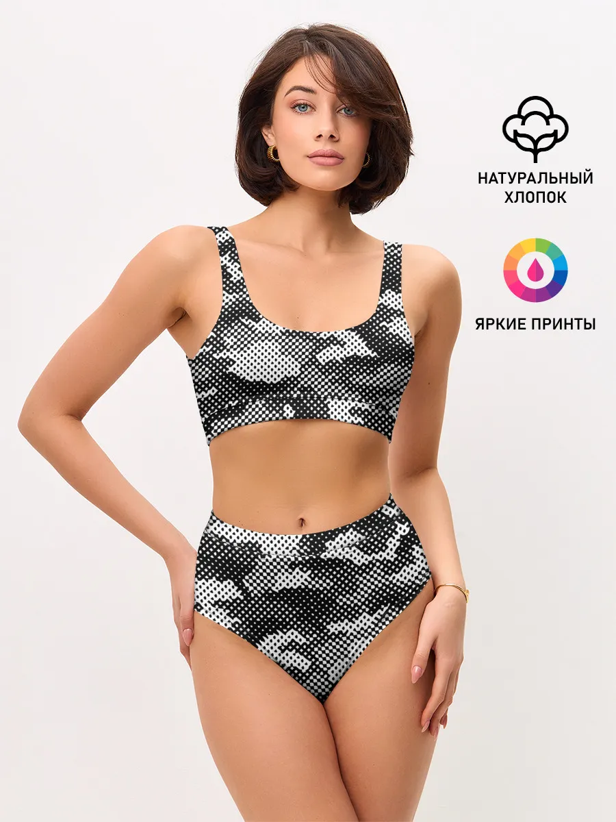 Женские топ и трусы / Черный камуфляж