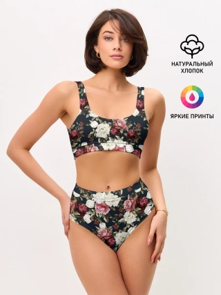 Женские топ и трусы / Акварель, розы